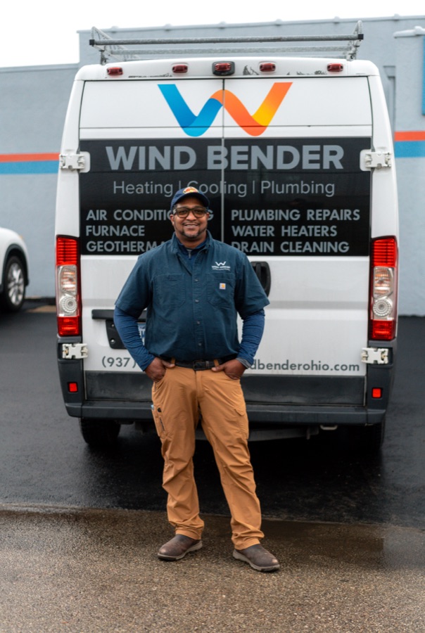 A Wind Bender technician on the job in the Dayton area